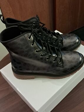 Women's Black Leopard Combat Boots